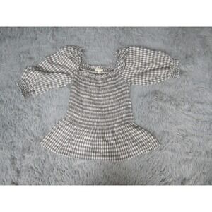 Max Studio Blouse‎ Womens XS Black White Checkered Peplum Square Neck Peasant